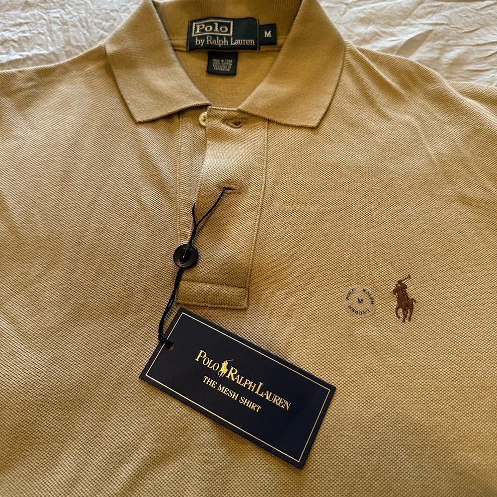Tan men’s Polo, new with tags, medium
